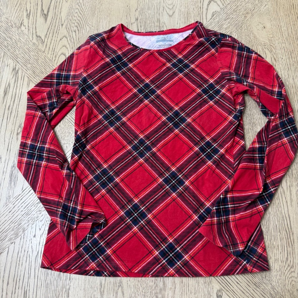 Talbots Tee Womens Small Red Plaid Long Sleeve Cotton Blend Top